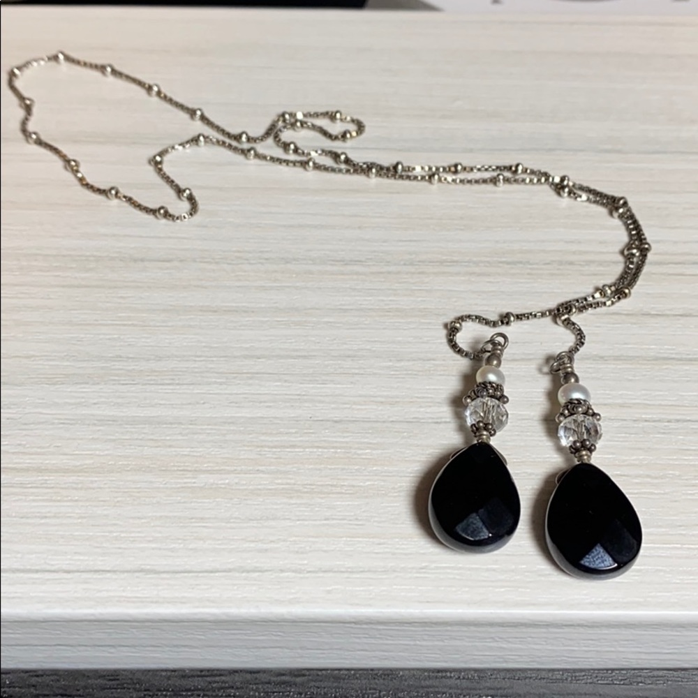 Lariat Style Silver beaded necklace